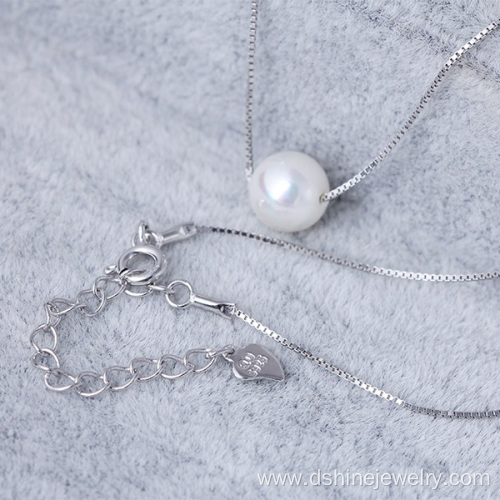 925 Silver Chain Women Natural Single Pearl Pendant Necklace